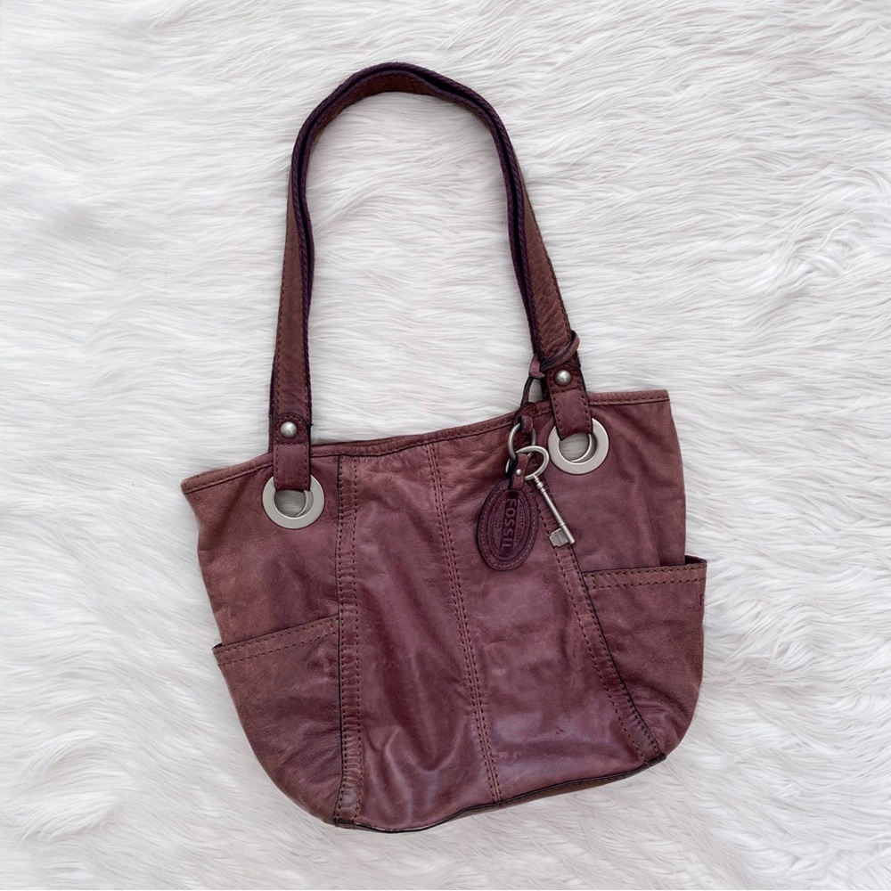 Fossil Distressed Purple Leather Hathaway Bag Purse